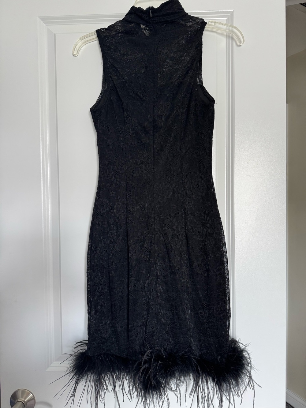 Holly Stretch Lace Feather Trim Mini Dress by AKIRA